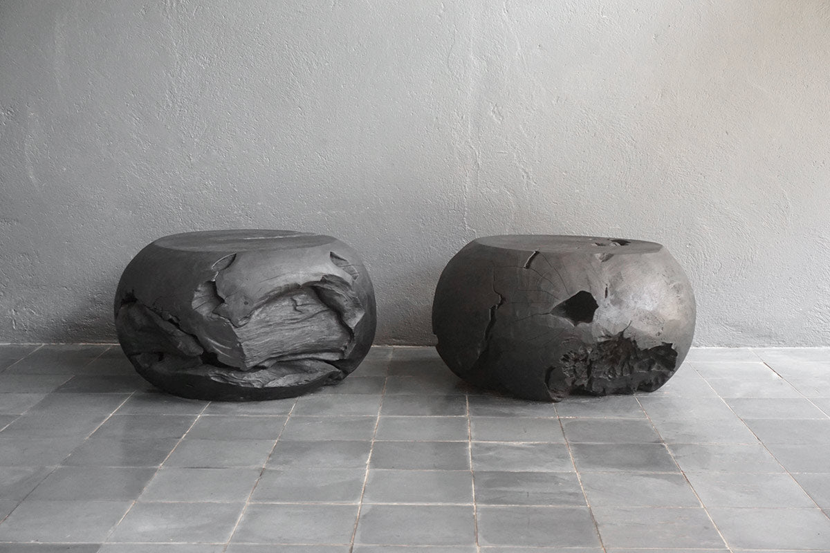Teak Root Round Stool in Charcoal Finish