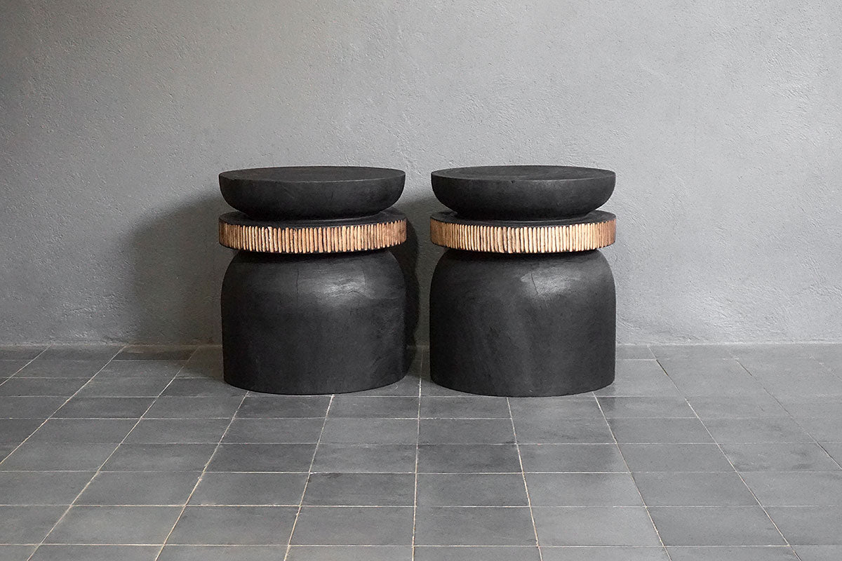 Saban Stool in Charcoal Finished and Natural Accent