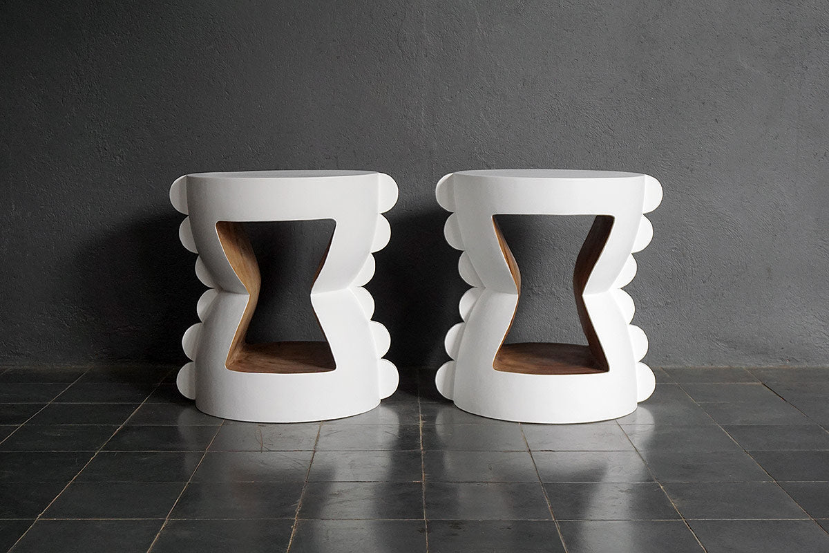 Nabia Stool in Solid White and Natural Finished
