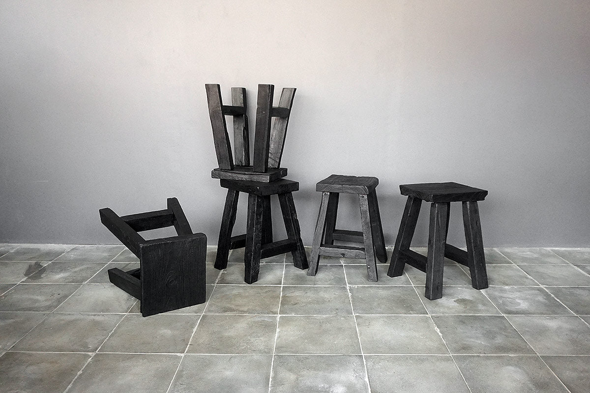 Hakka Teak Stool in Charcoal Finish