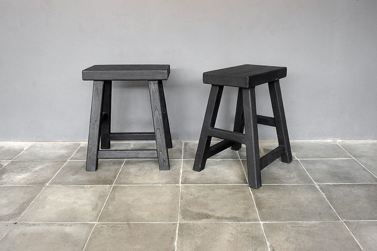 Reclaimed Teak Stool-Charcoal Finish