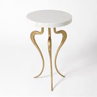 Silhouette Accent Table-Antique Gold w/White Honed Marble Top