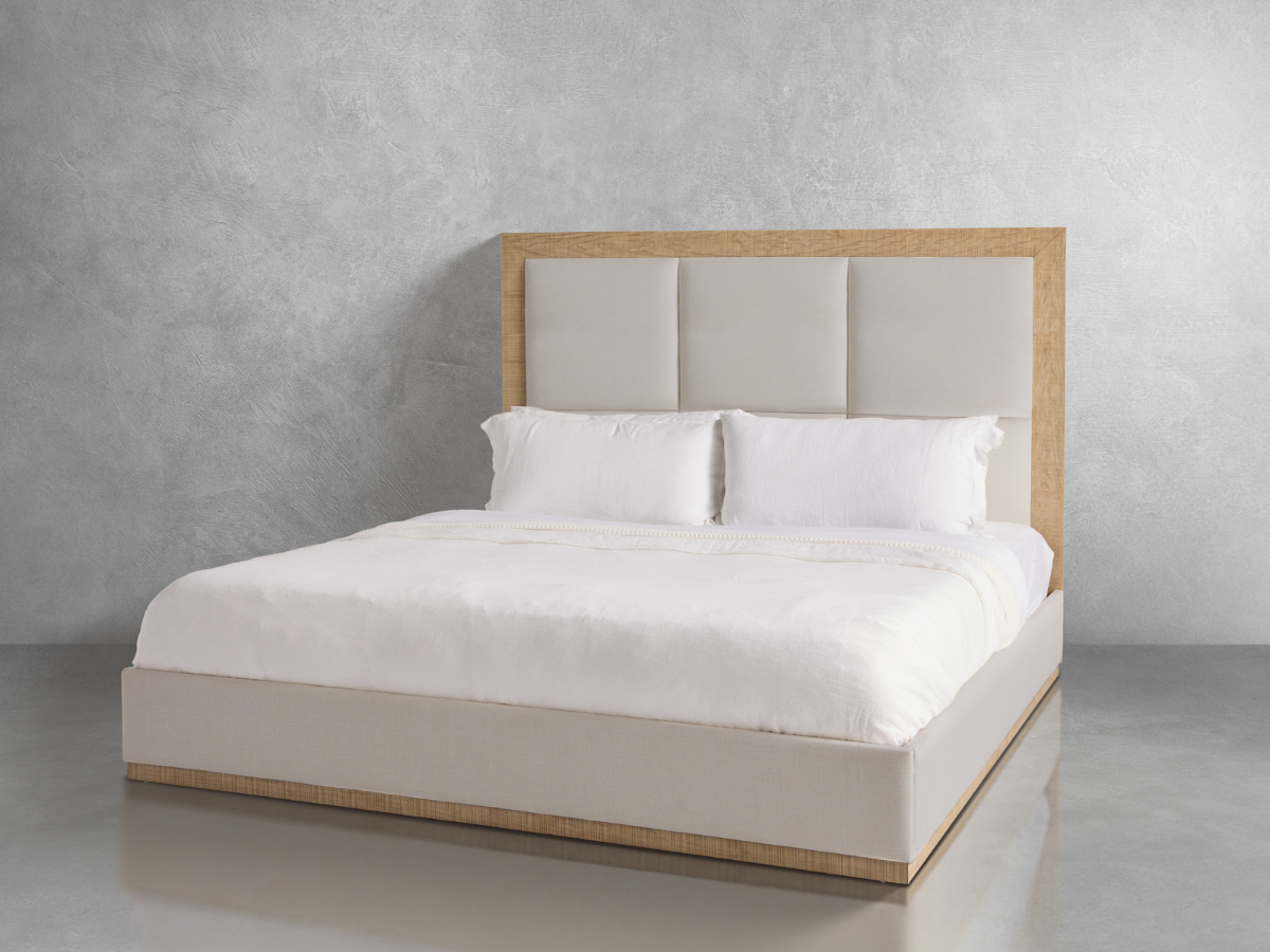 Bacara Modern Classic Wood Beige Upholstered Bed - Natural - Queen
