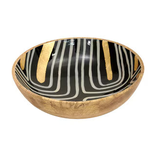 Isla Abstract Design Enameled Mangowood Catchalll, Black