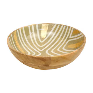 Isla Abstract Design Enameled Mangowood Catchall, Sage