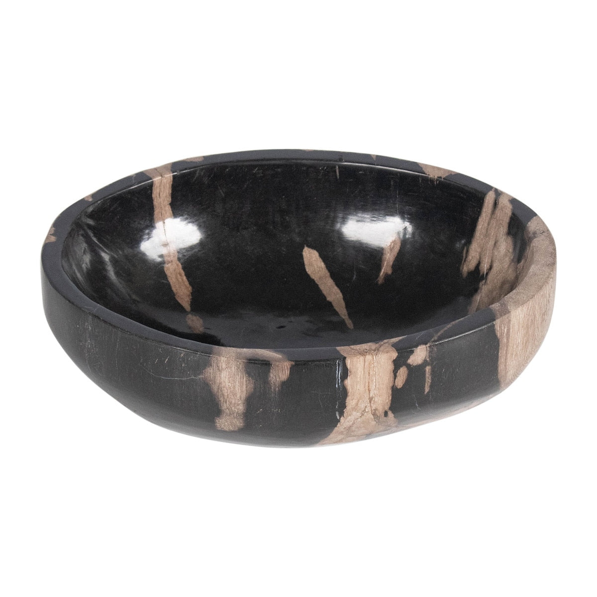 Kiena Oval Carved Petrified Wood Bowl, 10"W, Black/White