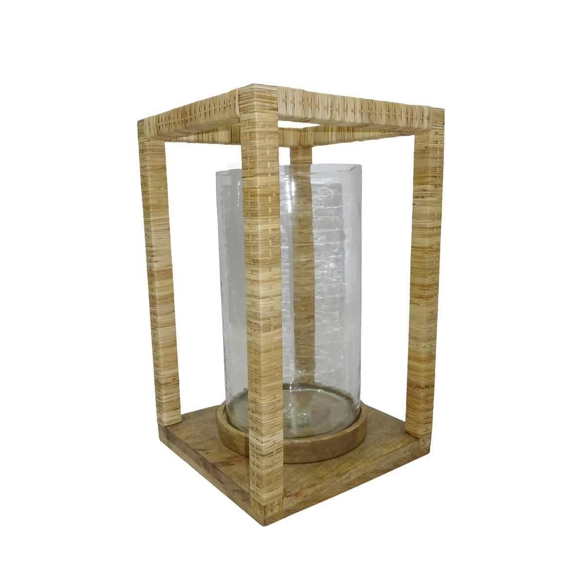 Rattan Wrapped Mangowood Lantern, 18"H, Natural