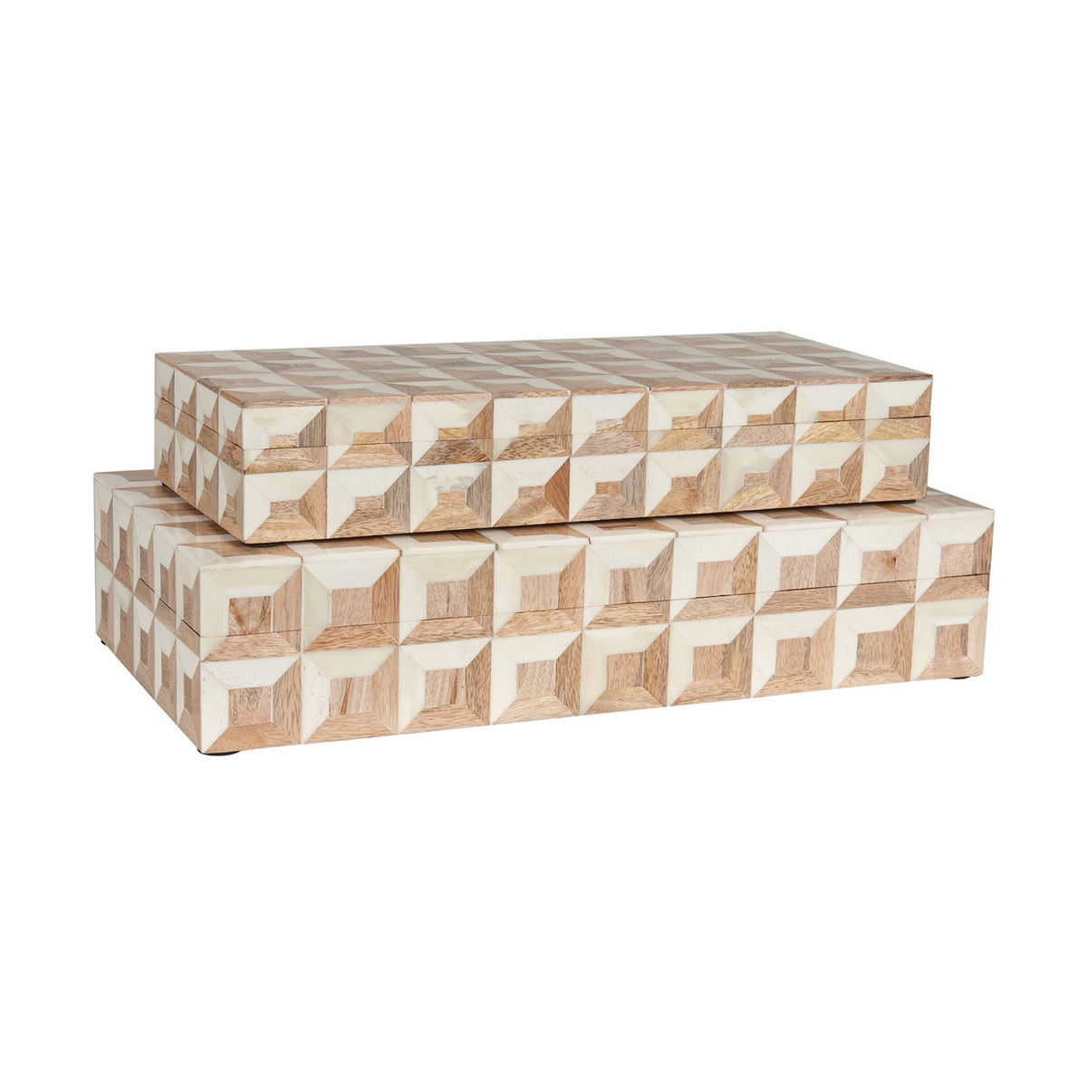 Naima Wood and Bone Decorative Box, White (Set of 2)