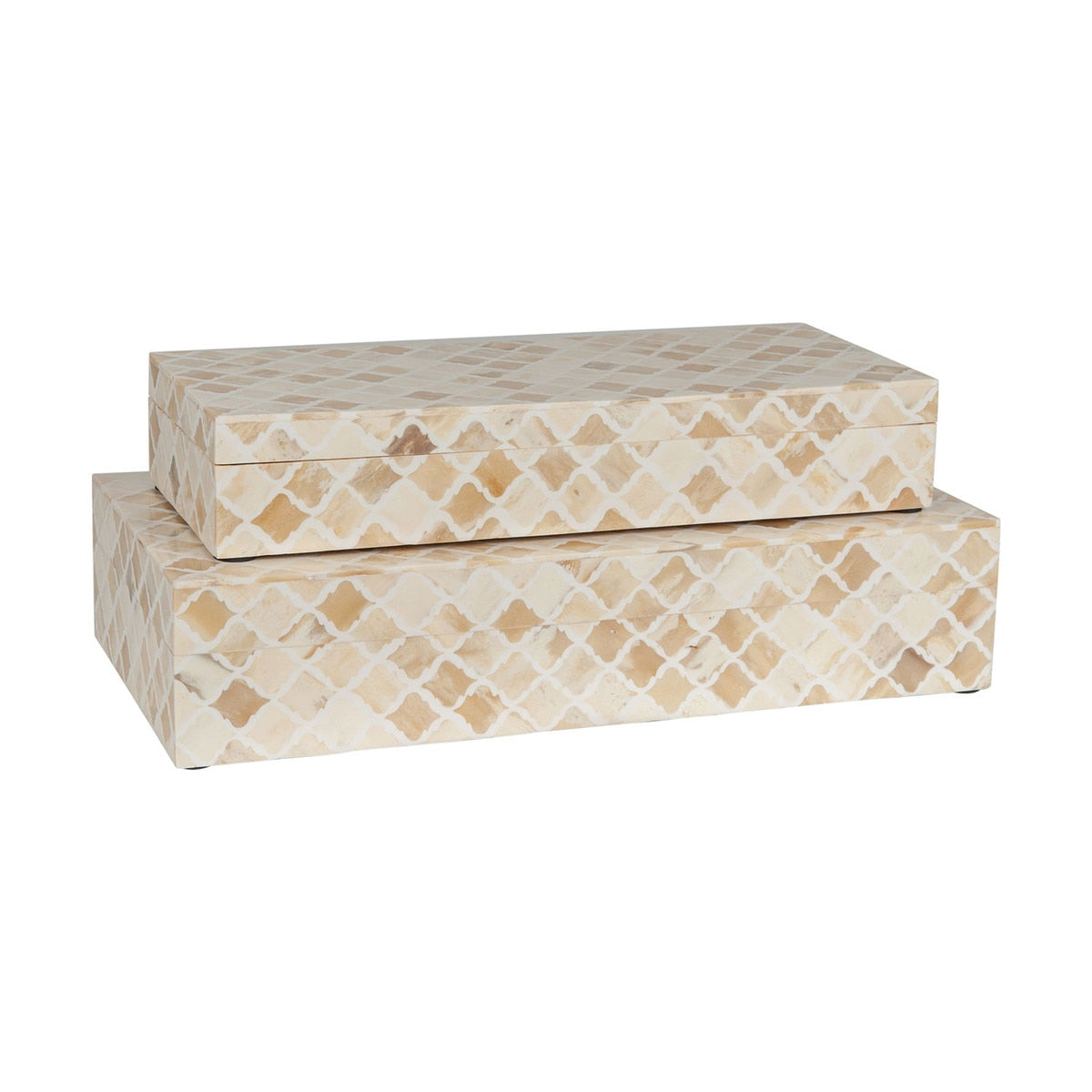 Rhea Wood and Bone Decorative Box, White (Set of 2)