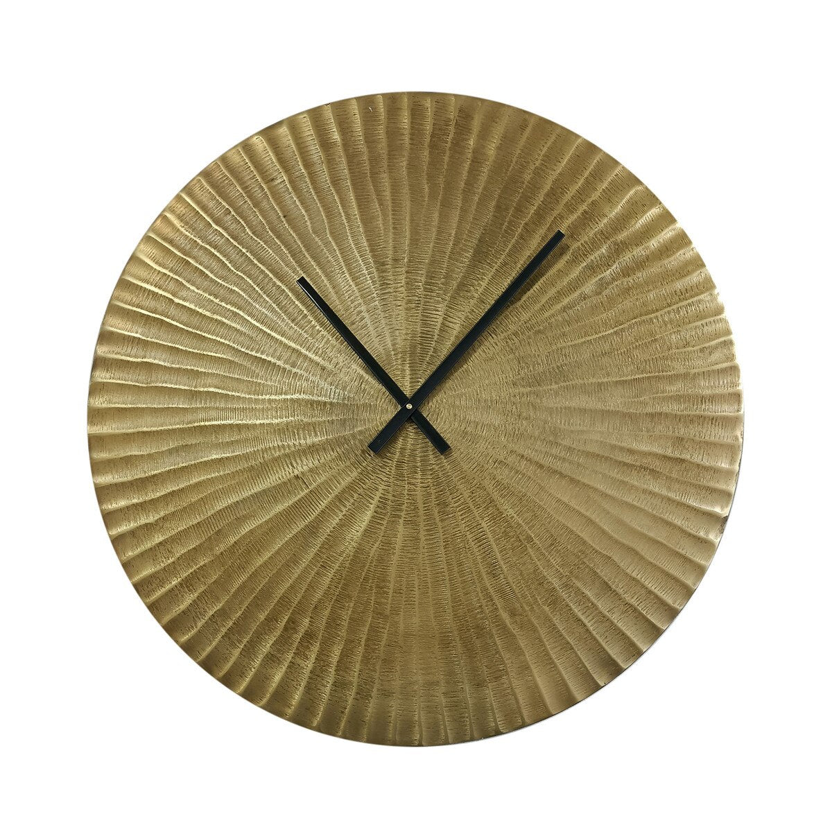 Large Round Sunburst Textured Wall Clock, 23"W, Antique Brass