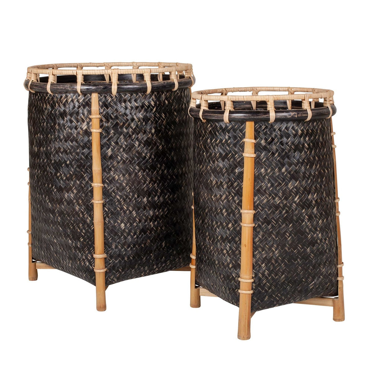 Lucca Round Baskets, Black Wash