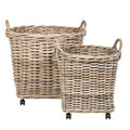 Mona Round Rattan Storage Baskets with Wheels