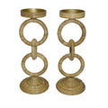 Rattan Wrapped Ring Pillar Candlestick, 13.5"H, 2 Piece Set, Natural