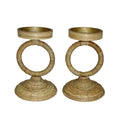 Rattan Wrapped Ring Pillar Candlestick, 8"H, 2 Piece Set, Natural