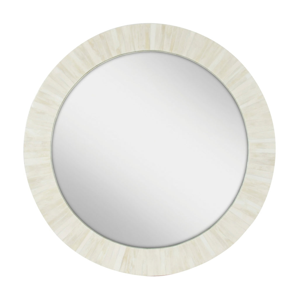 Amalia Round Bone Inlay Mirror, White