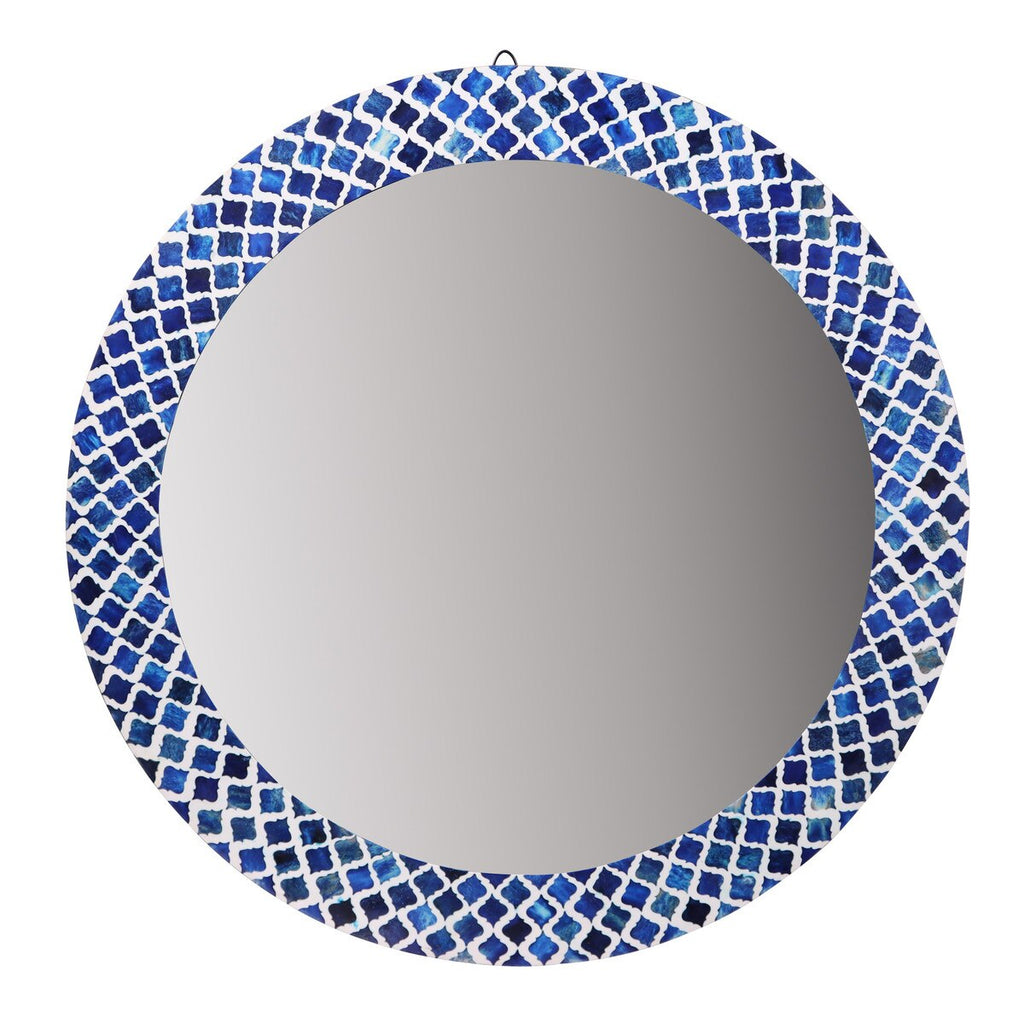 Luciana Diamond Pattern Bone Inlay Mirror, Blue