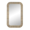 Wood and Bone Inlay Rectangular Mirror, Rounded Corners, White Stripes, 36''H, Natural and White