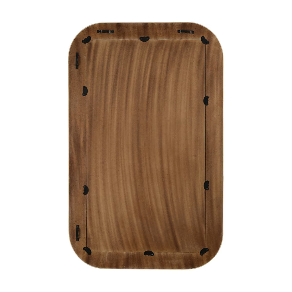 Wood and Bone Inlay Rectangular Mirror, Rounded Corners, White Stripes, 36''H, Natural and White