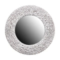 Round Teak Branch Frame Mirror,35"W, Whitewash