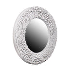 Round Teak Branch Frame Mirror,35"W, Whitewash