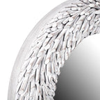 Round Teak Branch Frame Mirror,35"W, Whitewash