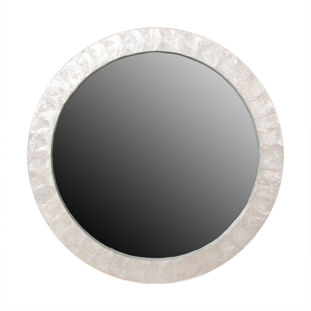 Round Capiz Mirror, 30"W, White