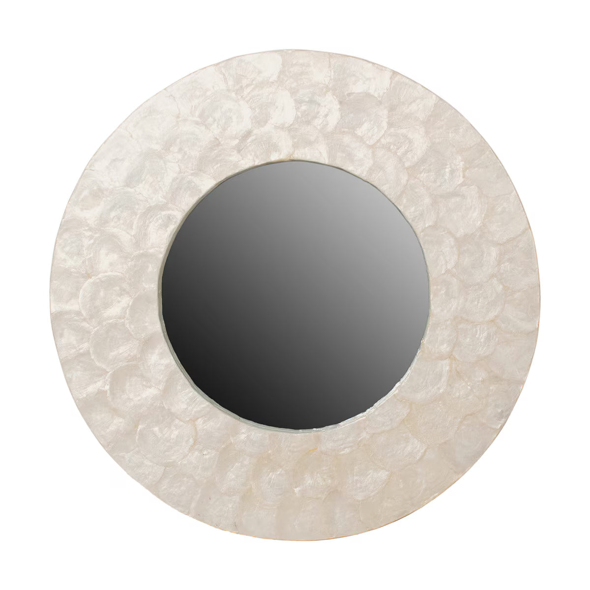 Capiz Round Wide Frame Mirror, 35"W, White