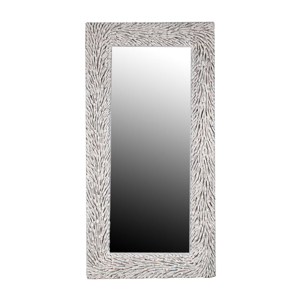 Teak Branch Frame Leaning Mirror, 78.75"H, Whitewash