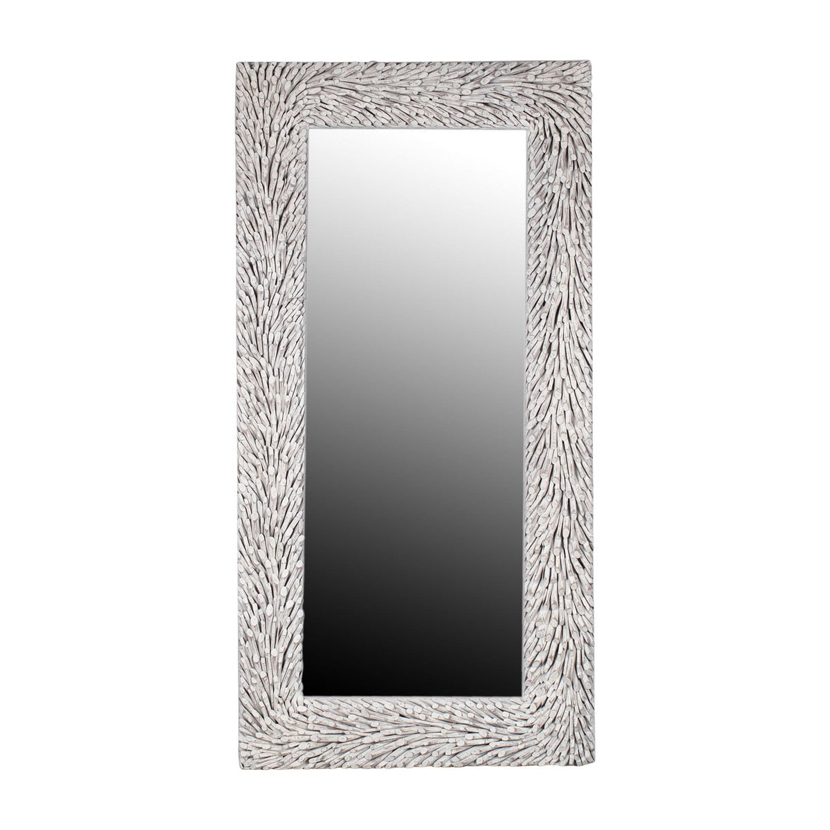 Teak Branch Frame Leaning Mirror, 78.75"H, Whitewash