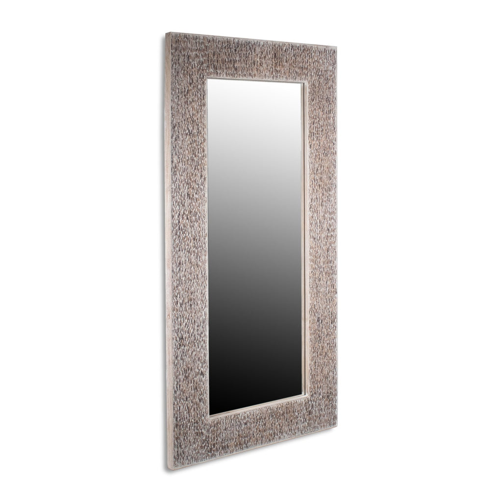 Coconut Shell Stone Finish Frame Large Floor Mirror, 78"H, Whitewash