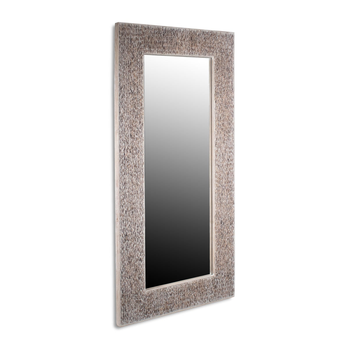 Coconut Shell Stone Finish Frame Large Floor Mirror, 78"H, Whitewash