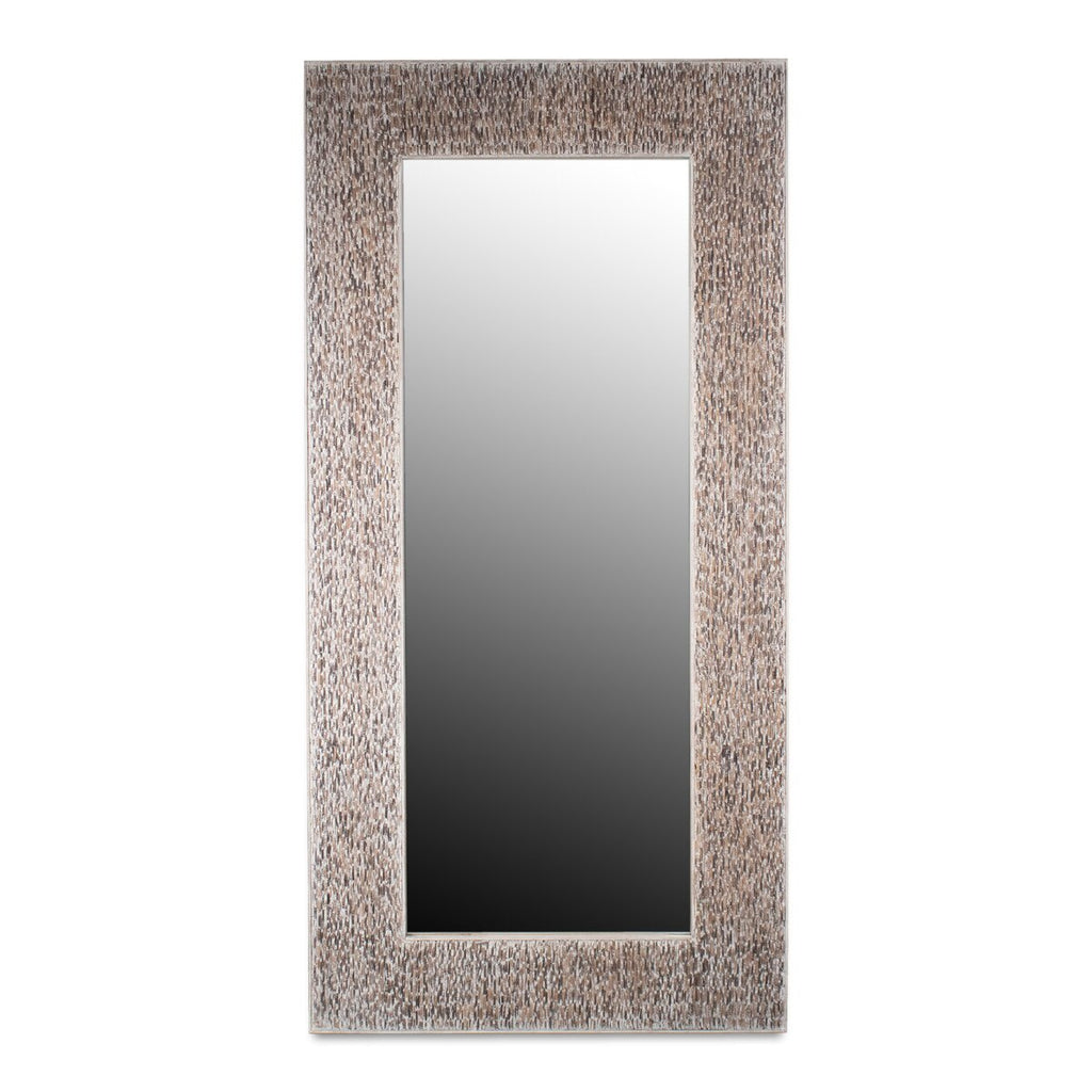 Coconut Shell Stone Finish Frame Large Floor Mirror, 78"H, Whitewash