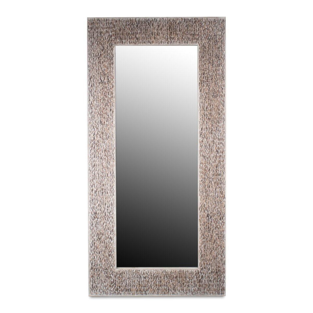Coconut Shell Stone Finish Frame Large Floor Mirror, 78"H, Whitewash