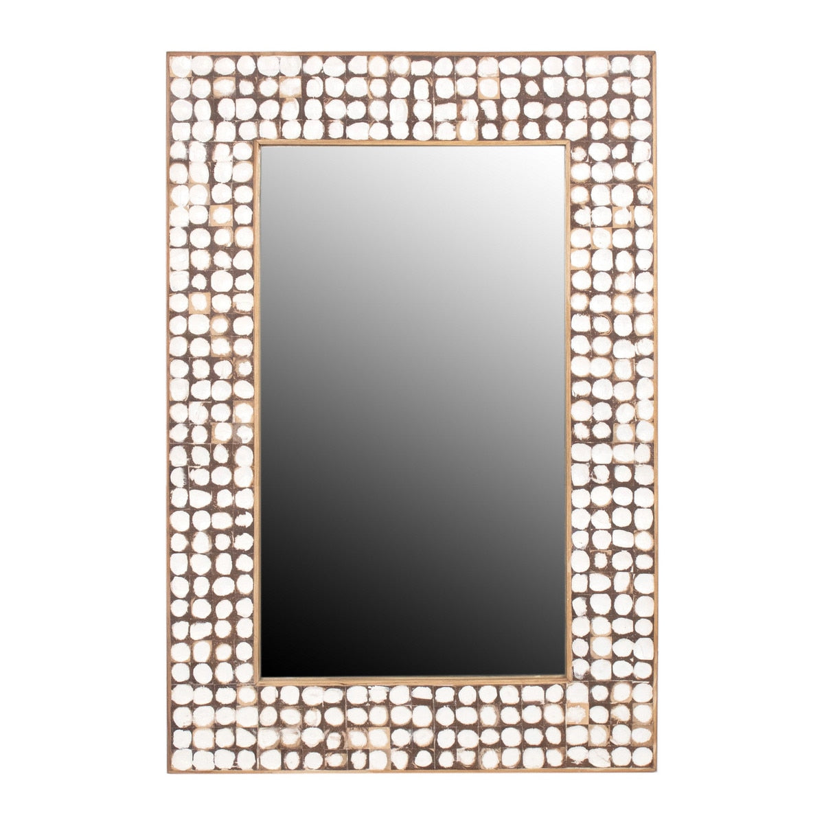 New Hampton Rectangular Coconut Shell Mirror, 39.5"H, White Patina