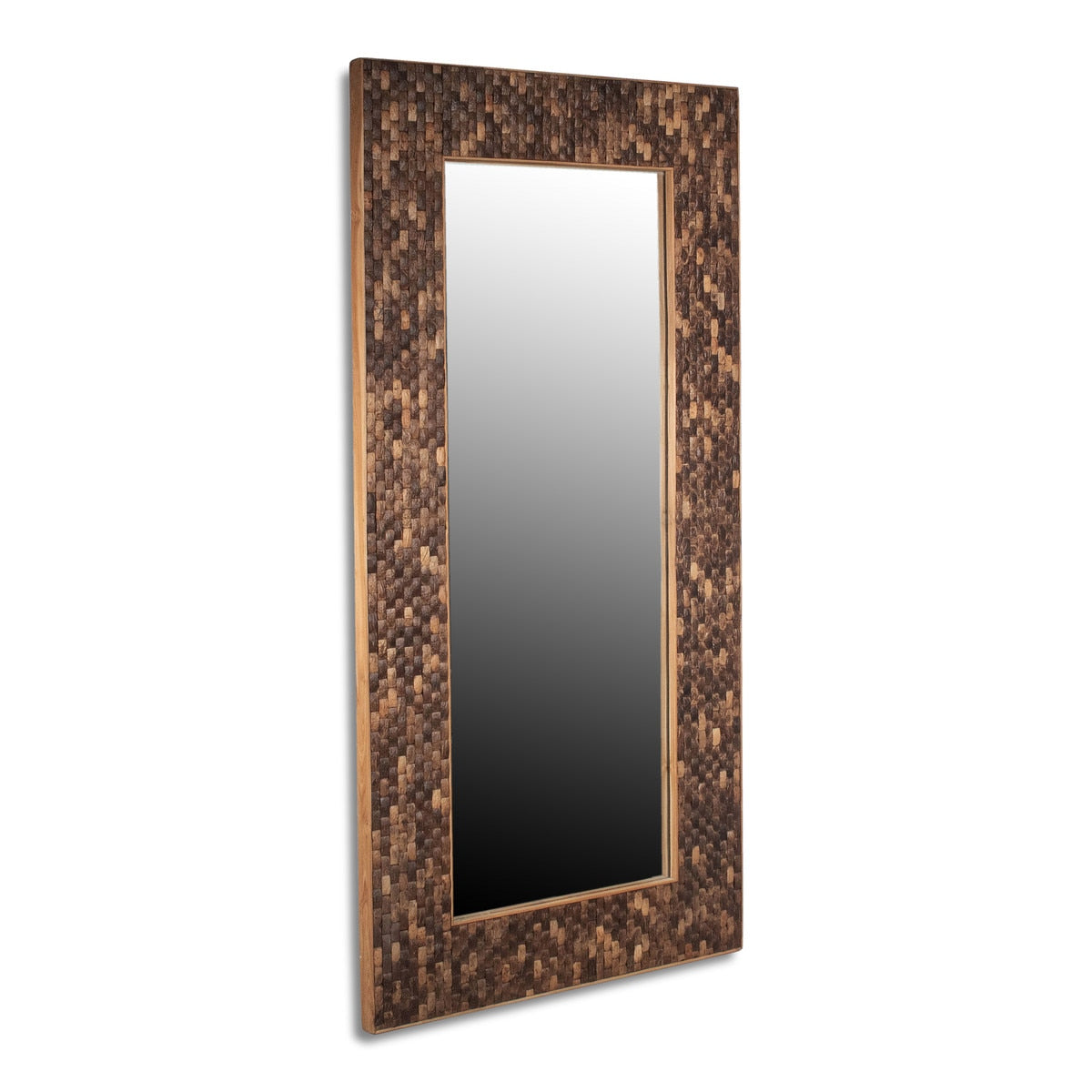 Coconut Shell Herringbone Frame Large Floor Mirror, 78"H, Brown