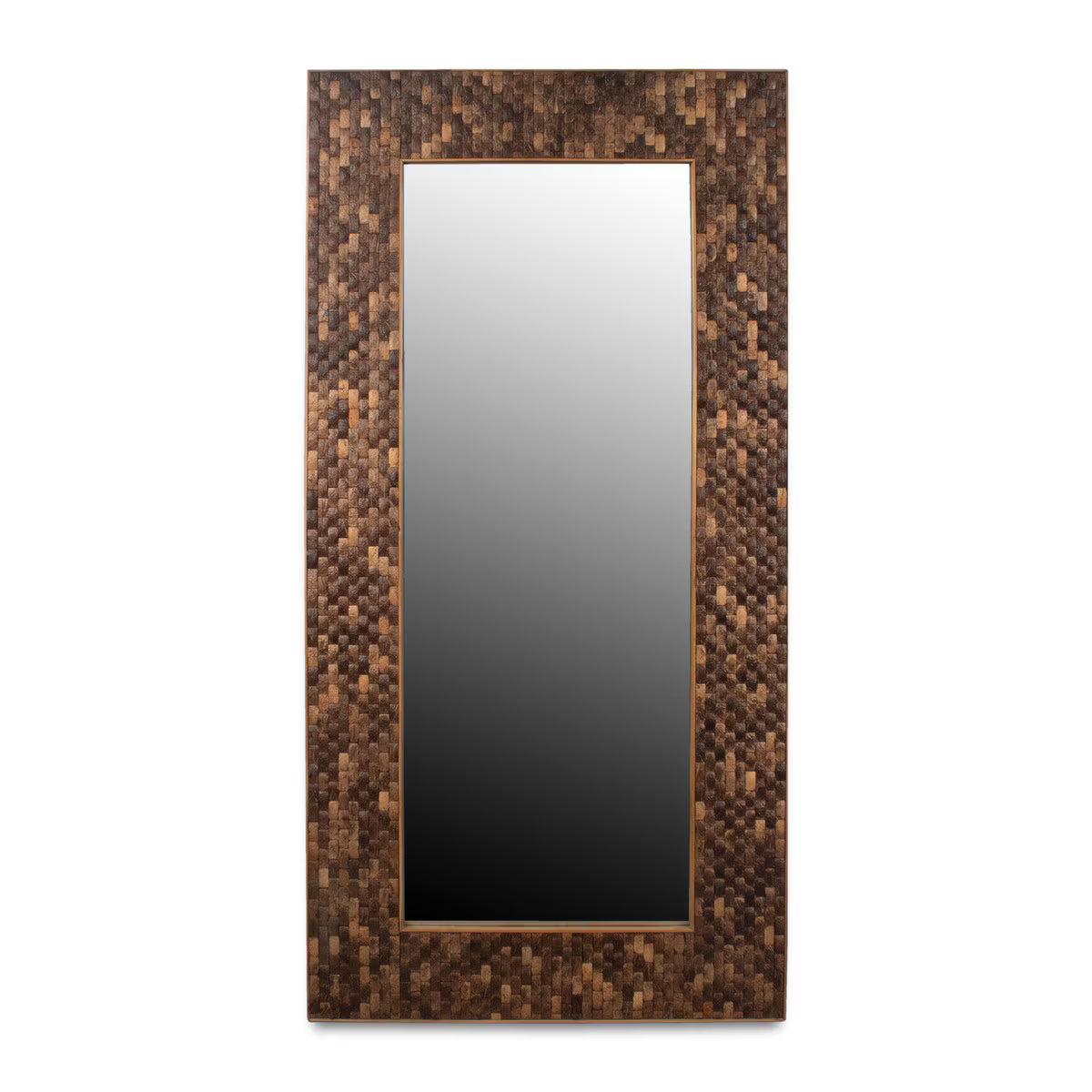 Coconut Shell Herringbone Frame Large Floor Mirror, 78"H, Brown