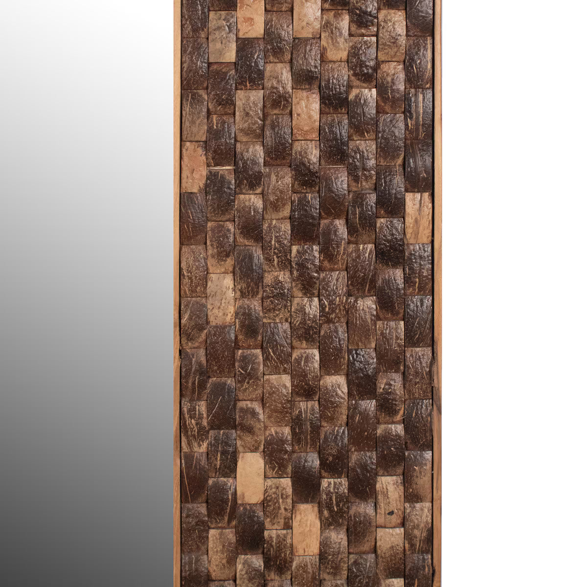 Coconut Shell Herringbone Frame Large Floor Mirror, 78"H, Brown