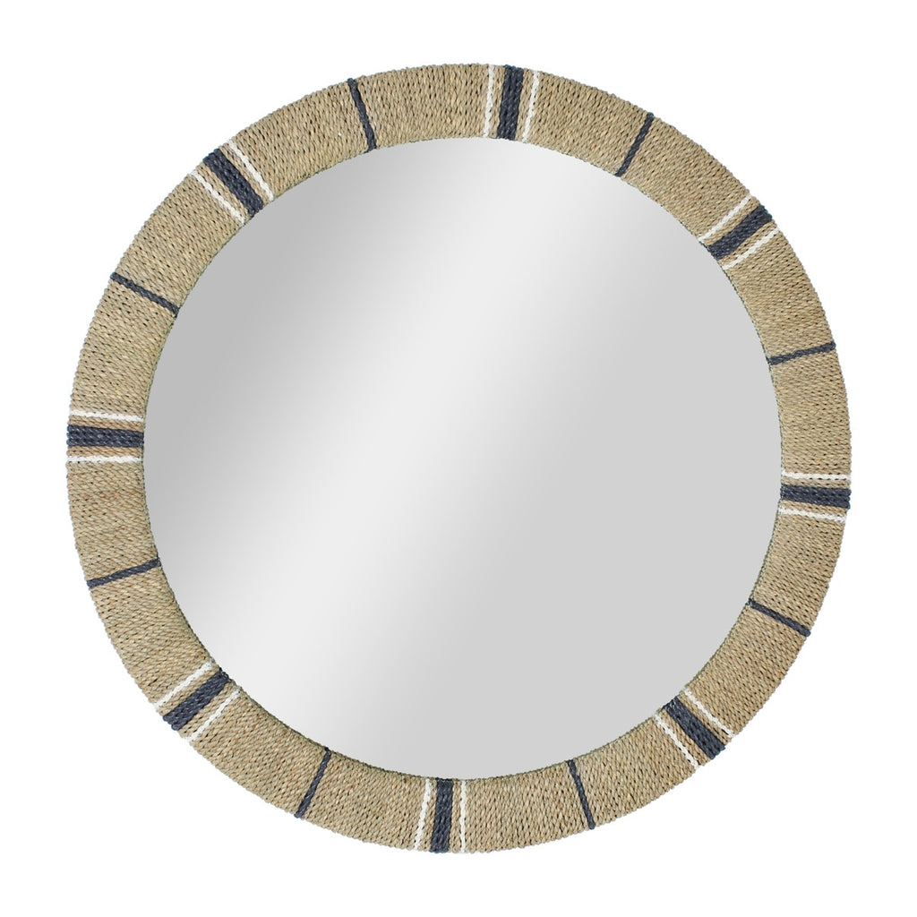 Maui Seagrass Round Mirror, 30''W, Natural/Navy/White