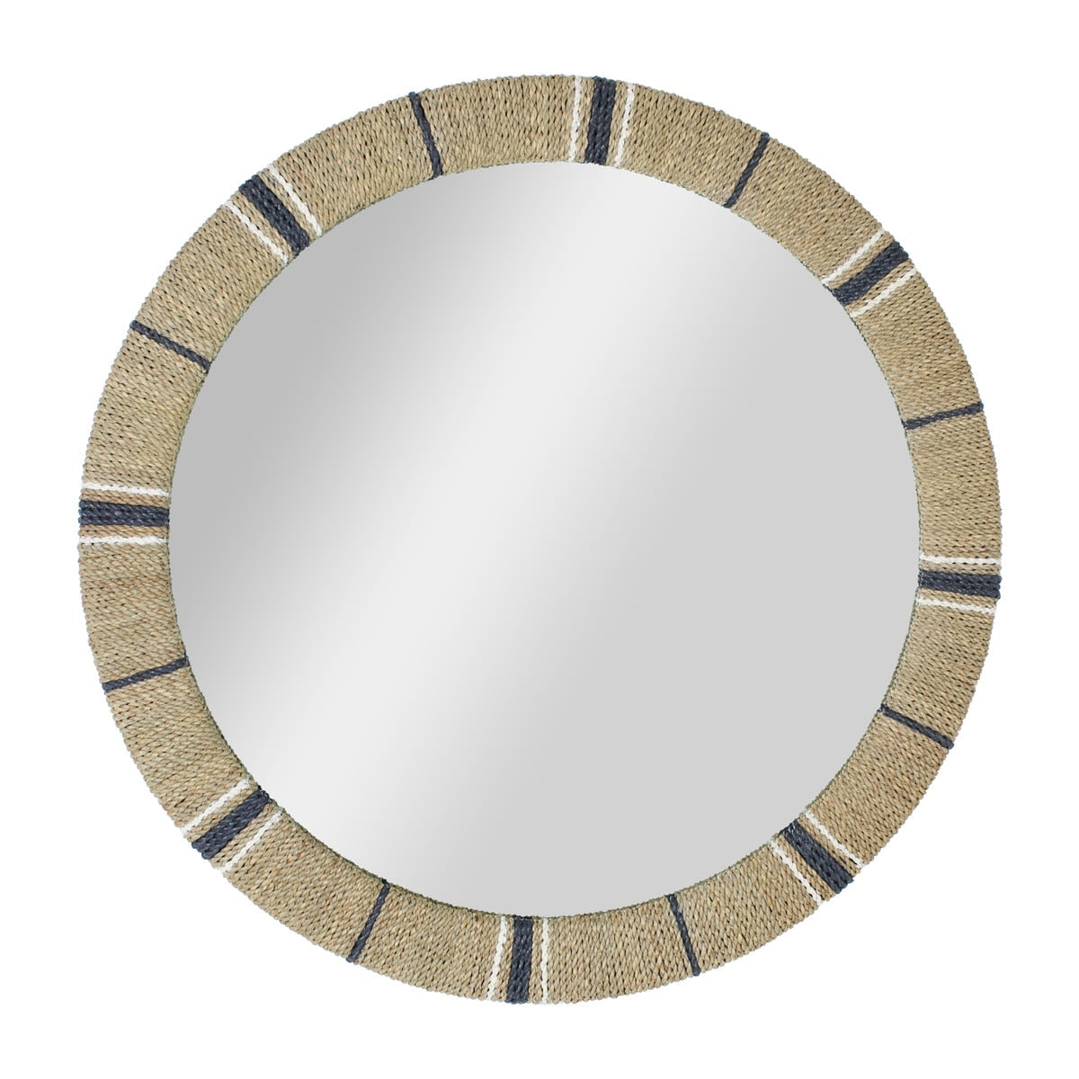 Maui Seagrass Round Mirror, 30''W, Natural/Navy/White