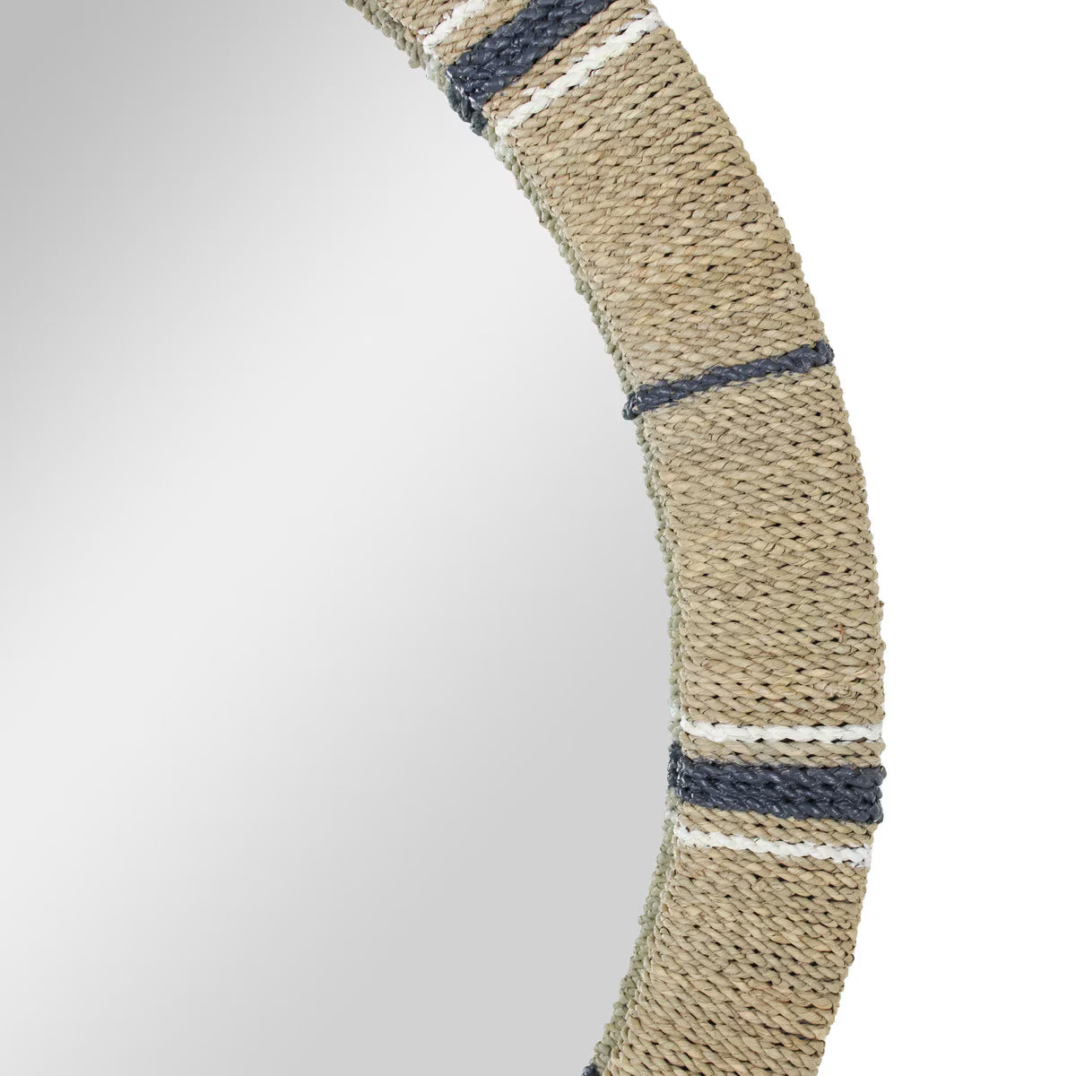 Maui Seagrass Round Mirror, 30''W, Natural/Navy/White