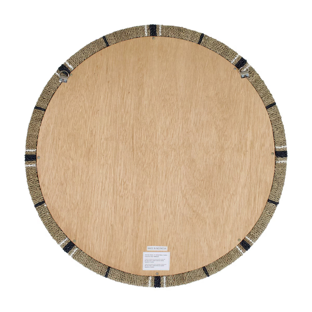 Maui Seagrass Round Mirror, 30''W, Natural/Navy/White