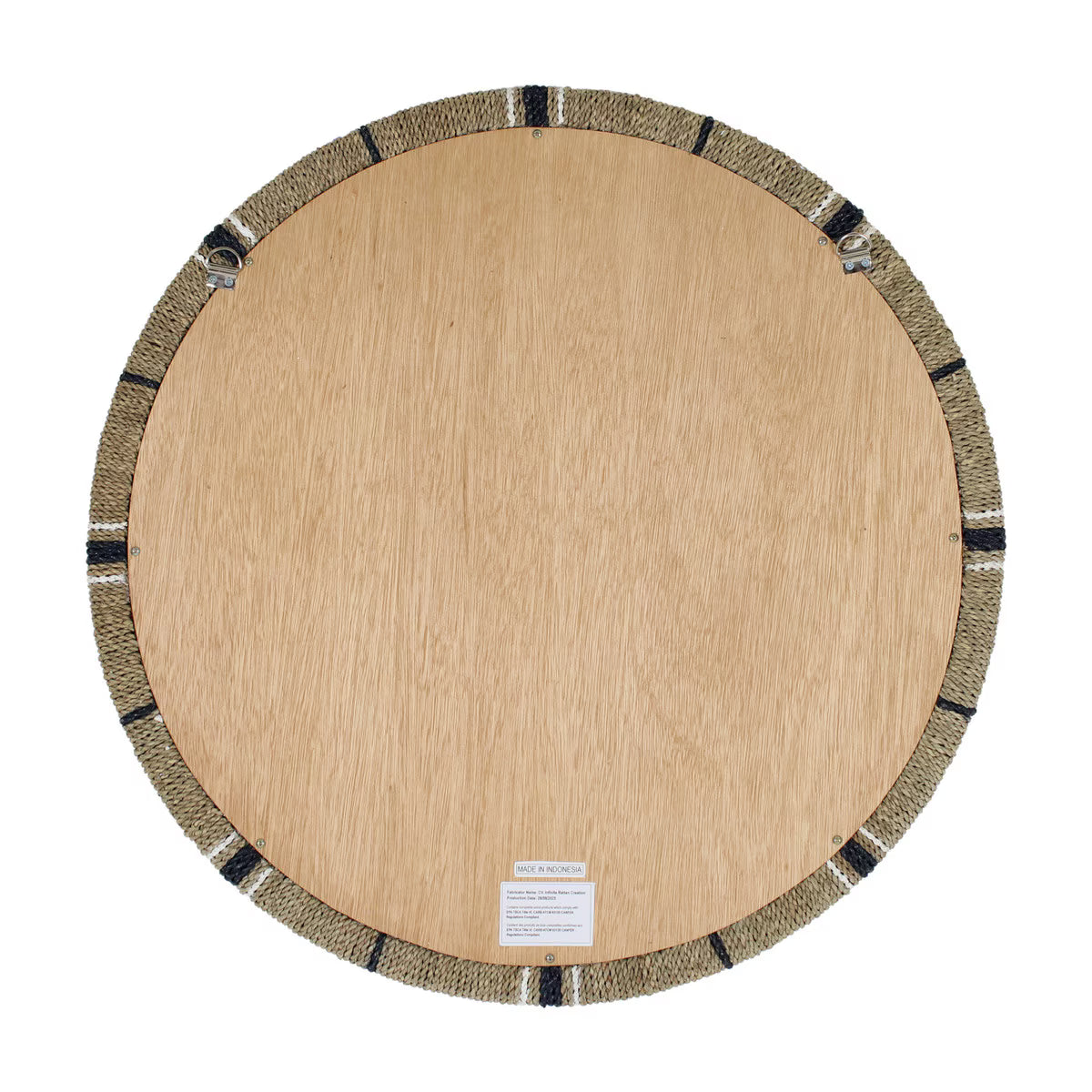 Maui Seagrass Round Mirror, 30''W, Natural/Navy/White