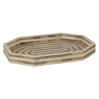 Elongated Octagon Decorative Tray, 19''W, Natural and White