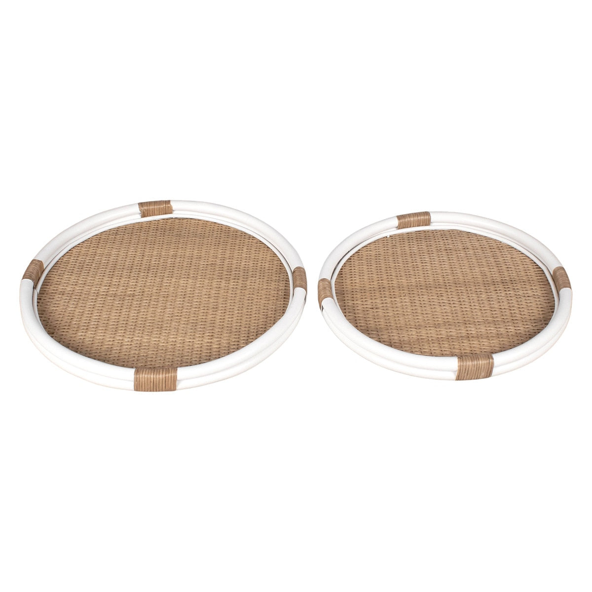 Marina Rattan Tray, Set of 2, 23.75"W & 17.75"W, White/Natural