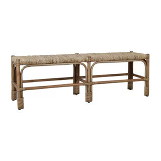 Baylin Rattan Bench With Woven Banana Leaf Seat, Antique Natural