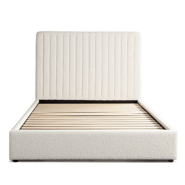 Brooke2 54" Queen Bed W/ Vertical Channel Tuft In Ivory Boucle