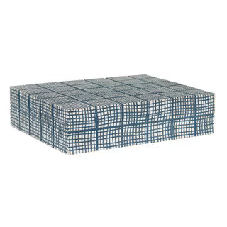 Abstract Grid Decorative Box, 12''W, Blue and Ivory