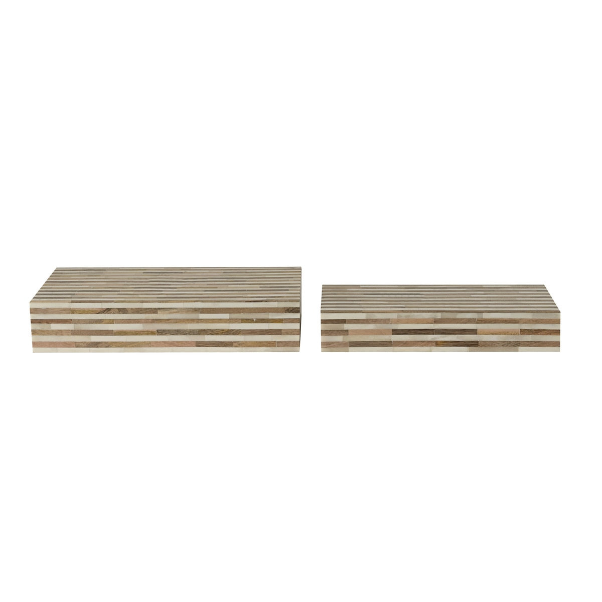 Wood and Bone Decorative Boxes, Set of 2, 16''W and 14''W, Natural and White