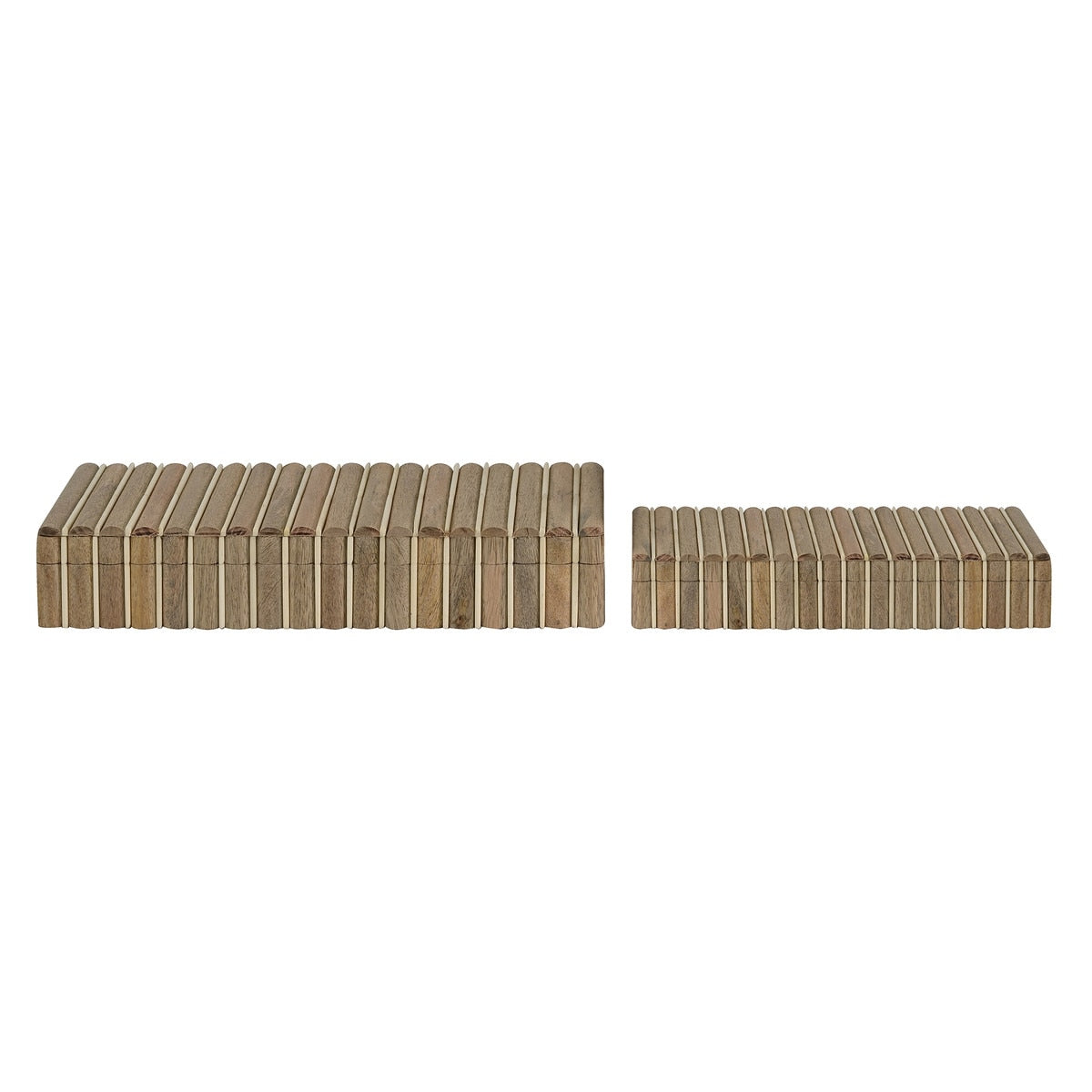 Mangowood Decorative Boxes, Set of 2, 16''W and 14''W, Natural and White