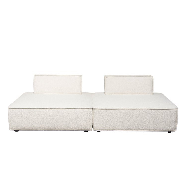 Cara 2-Piece Square Modular Lounger in Ivory Boucle Fabric w/ Moveable, Non-Skid Backrest